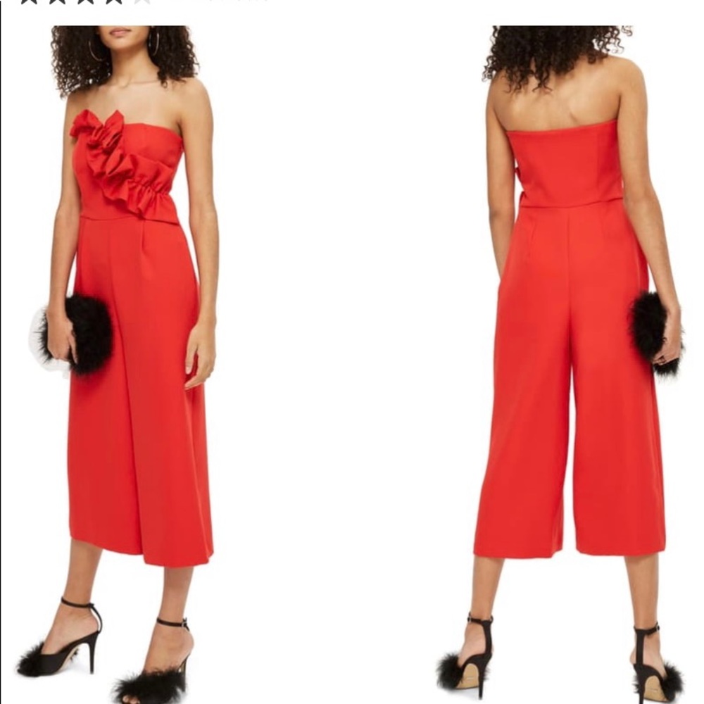 Topshop ruffle strapless jumpsuit 10
